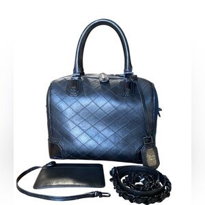 Authentic Alice + Olivia Eloise Black Quilted Leather Bowler Satchel Bag & Purse